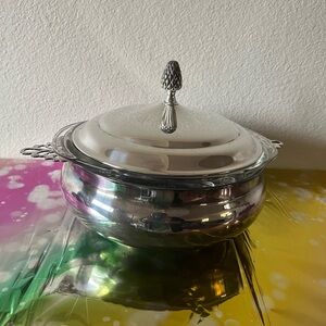 Vintage Reed and  Barton, silver plated casserole dish with PYREX glass insert